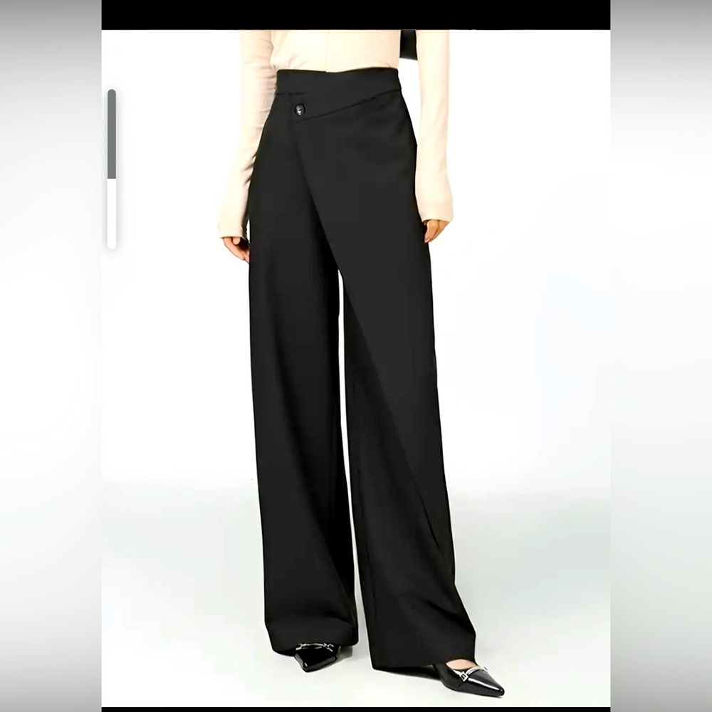 Asymmetric Waist Black straight leg trousers